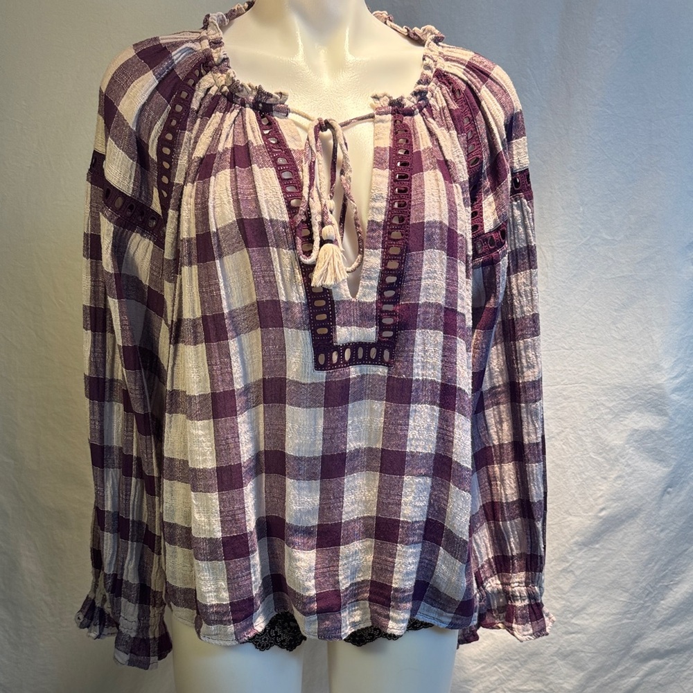 Free People Purple Checkered Blouse - Picture 2 of 11